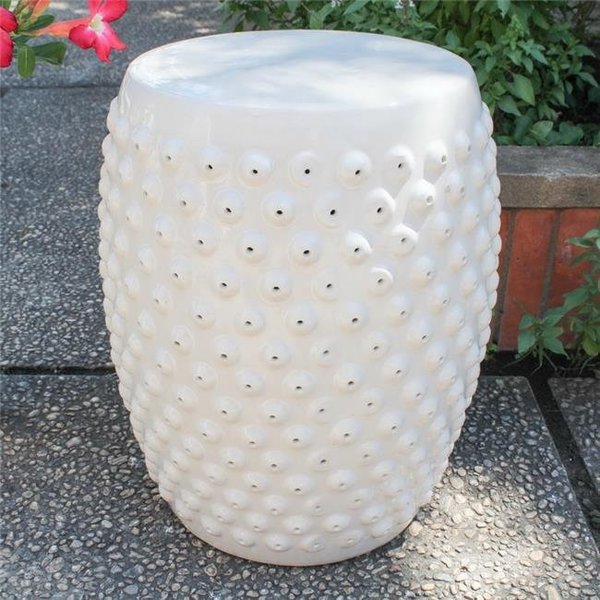 Fixturesfirst Perforated Drum Ceramic Garden Stool; Antique White Glaze FI737637